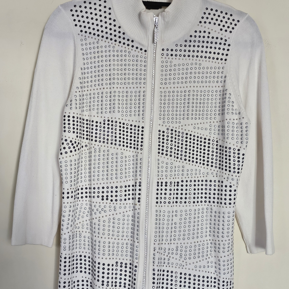 Chic White Cardigan with Black Detailing